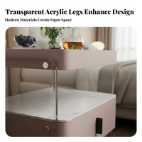 Sintered Stone Top Acrylic Side Table with Drawer Light Luxury aesthetic Nightstand Transparent Frame Bedroom Furniture Modern Design for Homeowners, Adults, Students, Apartment, College Dorm, Living Room, Office