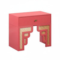 Rattan Drawer Nightstand Vintage Design Rattan Drawer Bedside Table sturdy Wood Legs Cheerful hues for Adults, Students, Office
