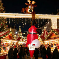 Santa and Reindeer Inflatable Vertical Hanging Christmas Inflatable Holiday Display for Families, Porch, Balcony, Entryway