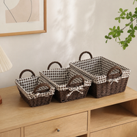Storage Basket Set of 3, Woven Basket with Handles, Natural Plant Fiber Basket for Fruit, Vegetables, Kitchen, 34/31/27cm