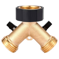 Brass Garden Hose Splitter with Shut off Valves Threaded Hose Splitter with Washers Leak Proof Y Connector Heavy Duty for Gardeners, Homeowners, Patio, Backyard