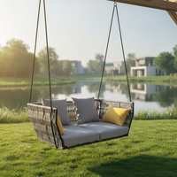 Outdoor Garden Patio Leisure Double Swing Chair Villa Hotel Homestay Waterproof Sunscreen Rope Woven Hanging Basket Set