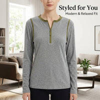Quarter Zip Base Layer for Women with Half Zipper Long Sleeve Pullover Top, Completely Pure Casual Color Shirt for Autumn Winter, Plus Size Fit