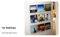 Drillwithout Drilling Installation Clear Album Holder Decorative Transparent Album Ledge Easy to Install Display Rack Invisible Appearance for Vinyl Collectors, Music Lovers, Home Decorators, Living Room, Bedroom, Cafe, Office