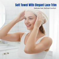 Super Absorbent Quick Dry Hair Towel, Elegant Thick Turban, Coral Fleece, Lace Trim, Soft Head Wrap, Sand, Fast Drying, Home