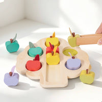 Color-Sorting Fruit Toy Hands-on Learning Wooden Fruit Matching Board Preschool Wooden Toy with Tweezers for Playroom
