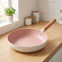Frying Pan for Induction Hob with Wood Handle, Non-Stick Omelette Maker and Pancake Pan, Aluminum Body Crepe Pan, Breakfast Pan for Home Cooking