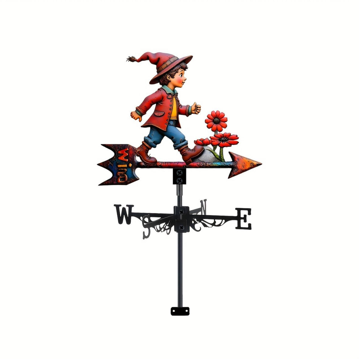 Little Boy Weathervane Rust Resistant Metal Wind Direction Indicator Smooth Rotation Metal Weathervane for Yard, Fence
