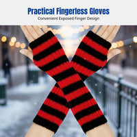 Cosplay Party Fingerless Gloves, Striped Knit Arm Warmers, Christmas Anime Style, Unisex, Autumn Winter Accessory, Polyester