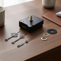 Aluminum Hands Radio-Controlled Clock Movement Kit Black Housing Noiseless Sweep Clock Movement Threaded Shaft Timekeeping Parts Includes Nut and Washer