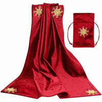 Gold Snowflake Motif Divination Tablecloth and Pouch Set Shiny Material Divination Cloth Set Stitched Edges Drawstring Pouch Smooth Texture