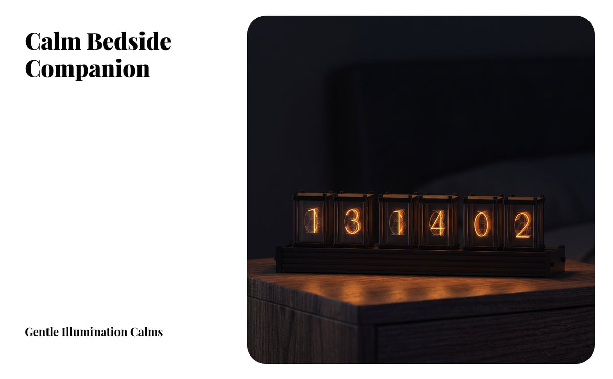 Illuminated Nixie Tube Clock Digital LED Clock with Wood Base Low Power Consumption Modern for Technology Lovers Enthusiasts, Gamers, Gaming Room, Office