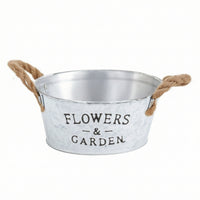 Farmhouse Galvanized Bucket Planter Vintage Metal Flower Pot with Handles White Wash Planter with Rope Handles Lightweight for Balcony, Shelves