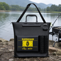 Reinforced Waterproof Fishing Bag, Black Carbon Fiber Fishing Bag, with Zipper and Side Pocket, for Voluminous Equipment