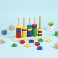 4-Color Stacking Rings Game Reasoning Thinking Color Sorting Stacking Toy Focus Training Child-Centered Sorting Toy for Children 3-6 Years, Preschool