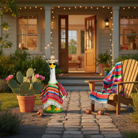 3 Pieces Festive Look Mexican Goose Costume Set Woven Straw Hat Goose Poncho and Sombrero Set Colorful Stripes Garden Decoration Fringed Tassel Trim for Fiesta, Porch, Yard