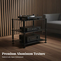 Sturdy Construction High-Fidelity Equipment Stand Vibration Reduction Aluminum Amplifier Stand Shock Absorbing Feet Multi-Tier Audio Rack Ventilated-Air Shelving for Audiophiles, Home Studio