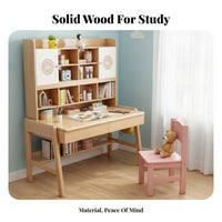 Kids Desk and Chair Set Sturdy Construction Solid Wood Student Desk Ergonomic Design Student Writing Table with Storage for Girls, Boys, Bedroom, Home