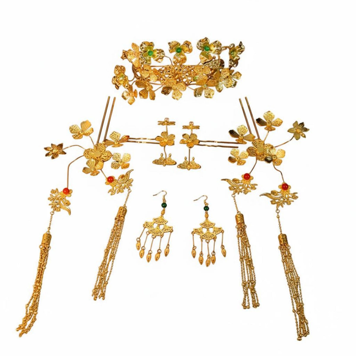 Chinese Bridal Headdress Set Intricate Design Dragon Crown and Hairpin Set Chinese Wedding Crown Gold Plated for Tea Ceremony