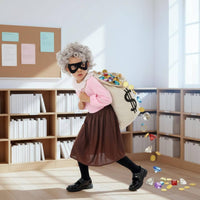 Funny Design Granny Robber Costume Long Sleeve Grandma Outlaw Dress-up Set Comfortable Old Lady Thief Outfit Breathable for Children, Girls