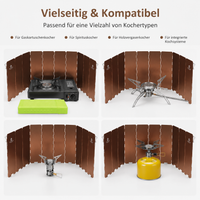 Foldable Wind Screen for Outdoor Cooking, 10 Panels, Aluminum Alloy, Lightweight, Windproof & Stable, with Carrying Bag