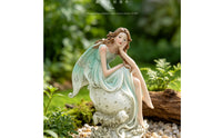 Seated Fairy Woman Statue Organic Carved Base Sitting Fairy Statue Floral