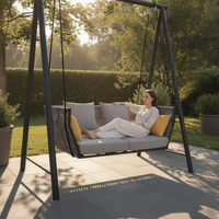 Outdoor Garden Patio Leisure Double Swing Chair Villa Hotel Homestay Waterproof Sunscreen Rope Woven Hanging Basket Set