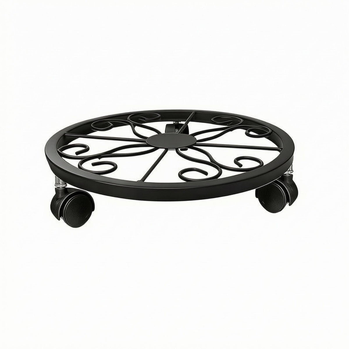 Decorative Scrollwork Metal Plant Stand Openwork Rolling Plant Stand Low-Slung Metal Pot Stand Wrought-Iron Style