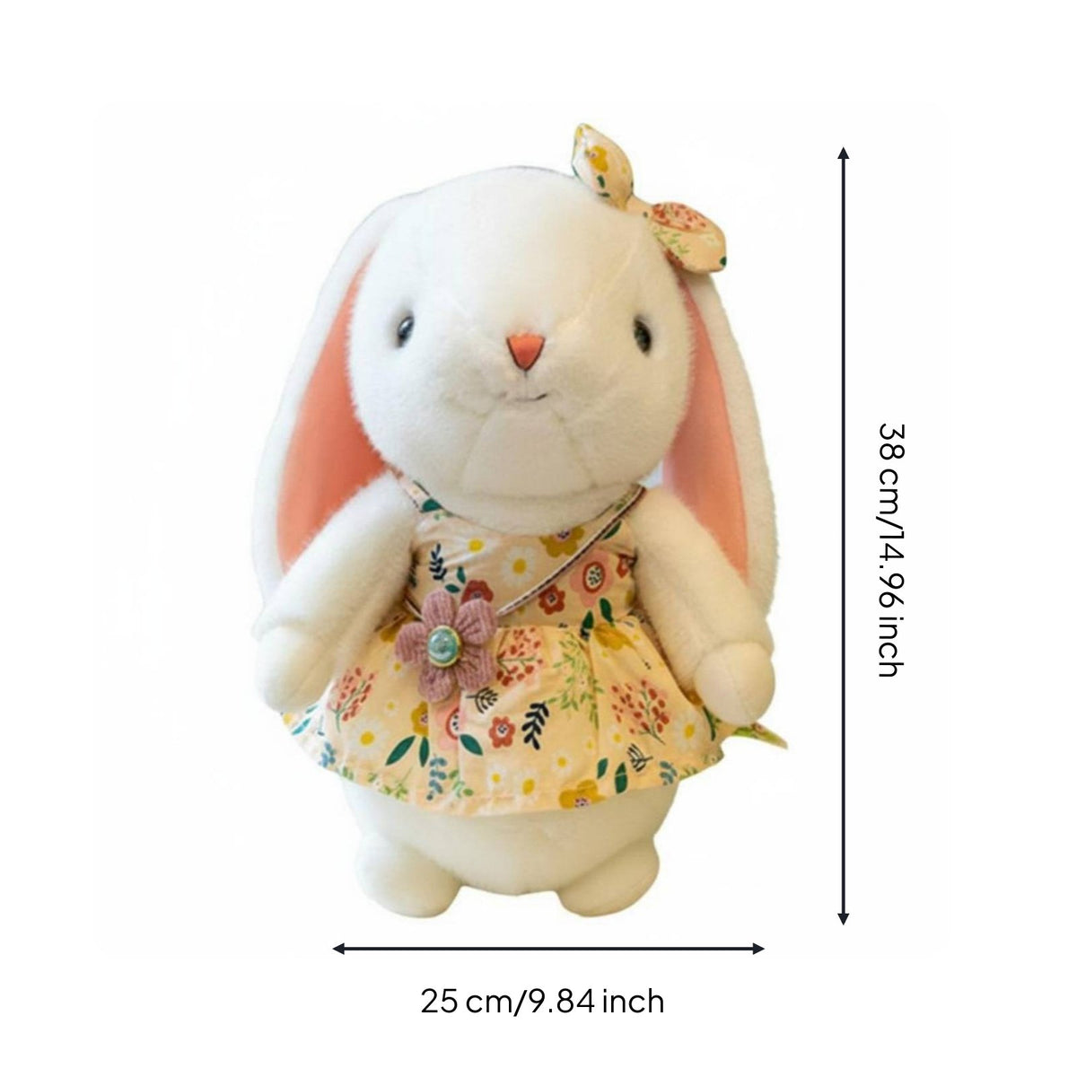 Floral Dress Bunny Doll Toy Ideal Gift Long-Eared pet  Huggable Bunny Stuffed Animal Toy for Girls, Kids, Claw Machine Prize