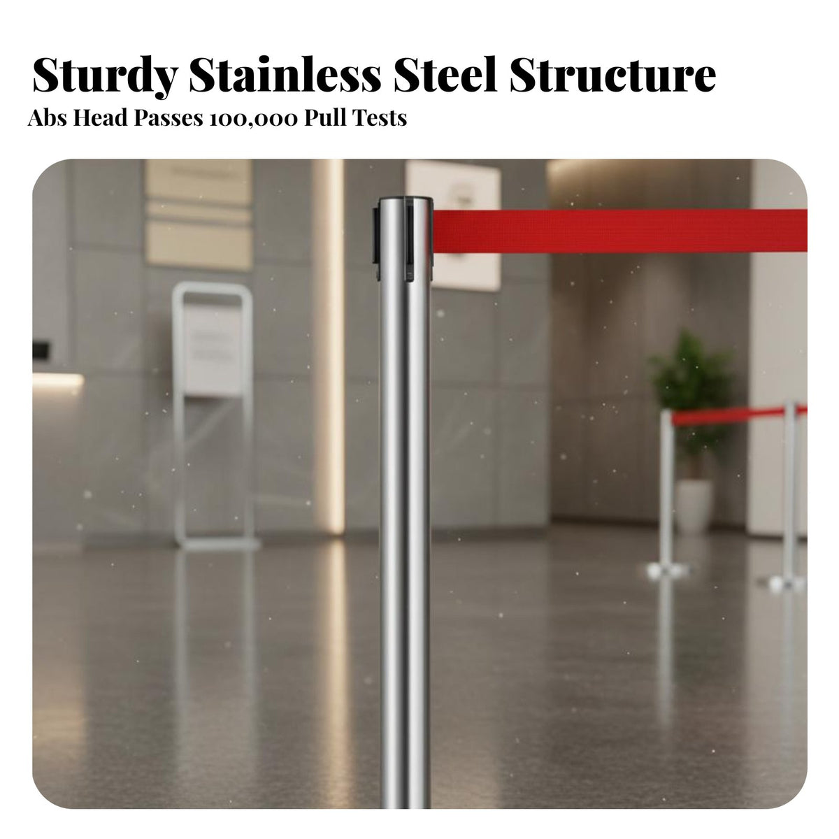 Retractable Belt Stanchion Heavy Duty Base Stainless Steel Queue Pole Sturdy Queue Line Barrier for Security Teams, Banks, Hotels, High-Traffic Areas
