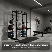 Space-Saving Barbell and Plate Storage Rack Sturdy Steel Construction Barbell and Plate Wall Hanger Modular Design Wall Mounted Weight Storage Rack for Fitness Studio