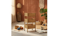 3 Tier Rattan Shelf Light Brown Rattan Storage Rack Slender Legs Three-Tier Storage Rack for Display