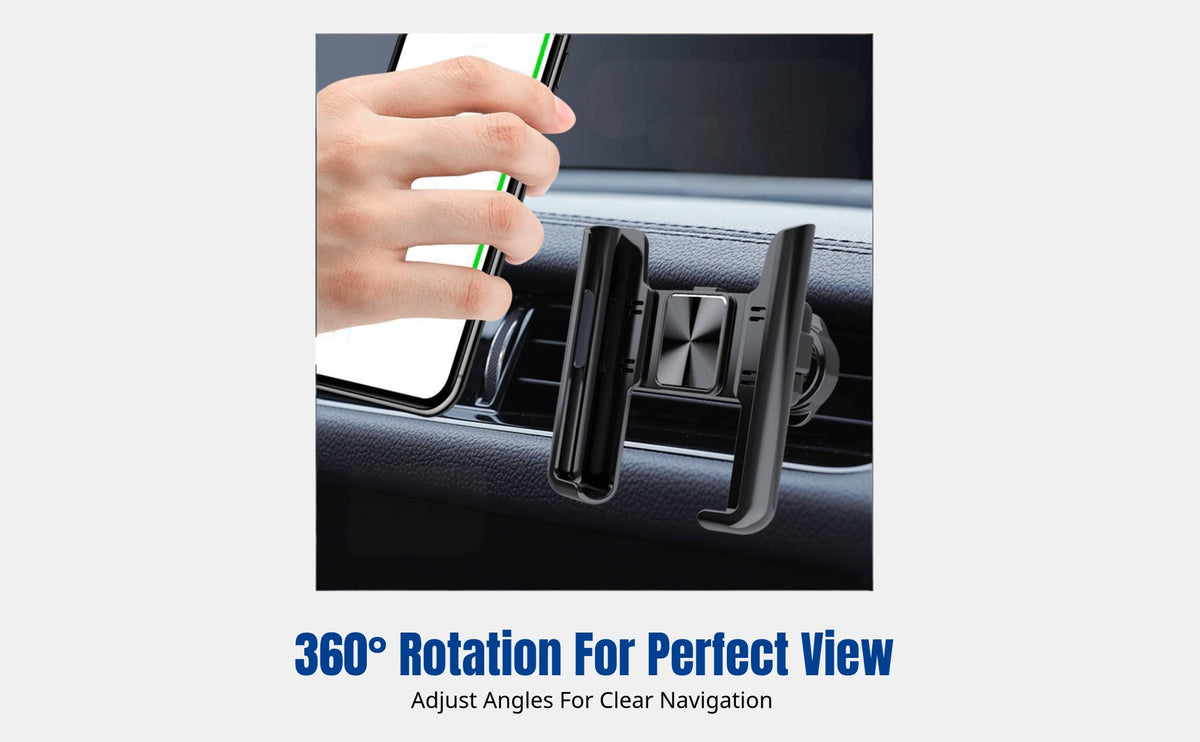 Car Phone Holder, Metal Hook, Air Vent Mount, 360° Rotating Magnetic Stand, Universal Navigation Support, One-Hand Operation