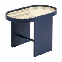 Nordic Design Oval Cane-Topped Side Table Woven Top Compact End Table with Storage Minimalist Design Nightstand Multi-Purpose for Homeowners, Apartment Dwellers, Students, Living Room, Bedroom, Balcony, Office