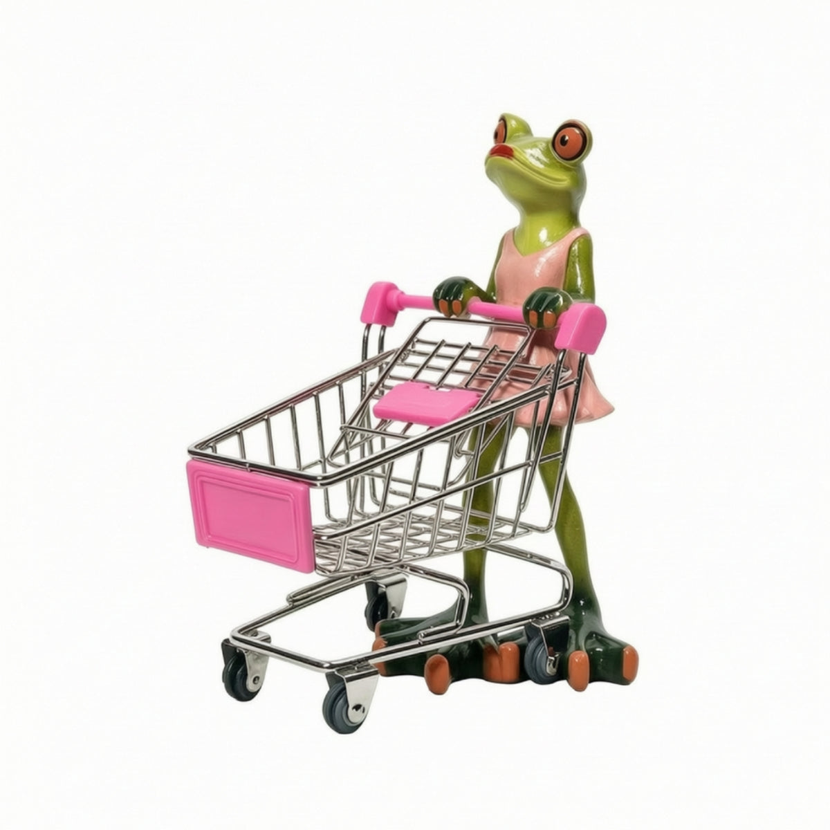 Frog Figurine with Shopping Cart Charming Miniature Shopping Cart Figurine Statue for Desk
