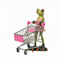 Frog Figurine with Shopping Cart Charming Miniature Shopping Cart Figurine Statue for Desk