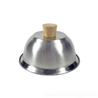 Wooden Knob Stainless Steel Burger Cover Brushed Body Burger Cover Polished Rim Cheese Melting Dome Polished Shiny Finish for Grill, Flat-Top Surface, Stovetop