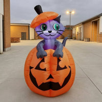 Inflatable Cat in Pumpkin Weather-Resistant Pumpkin Cat Inflatable Yard Ornament for Lawn