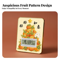 Auspicious Theme Persimmon Art Desk Clock Silent Operation Digital Alarm Clock for Gift Givers, Office Workers, Bedroom, Bedside, Nightstand