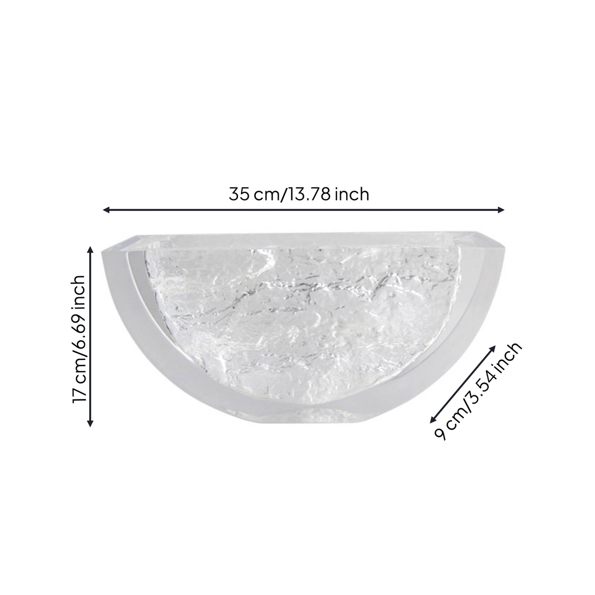 Resin Bowl with Ice Texture Thick-Walled Half-Bowl Vessel Minimalist Elegant for Interior Designers, Tabletop Display