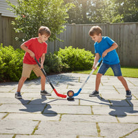 Children's Hockey Stick Toy Angled Shape Hockey Stick Toy Puck Piece Curved Handle Printed Text