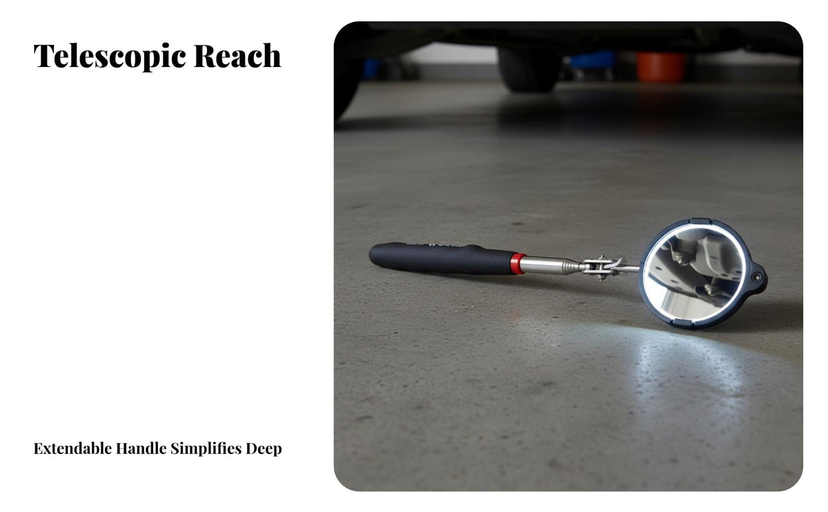 Under Vehicle Inspection Mirror Double Ball Joint LED Lighted Inspection Mirror Portable Design for Mechanics, Security Personnel, Hard-to-Reach Areas