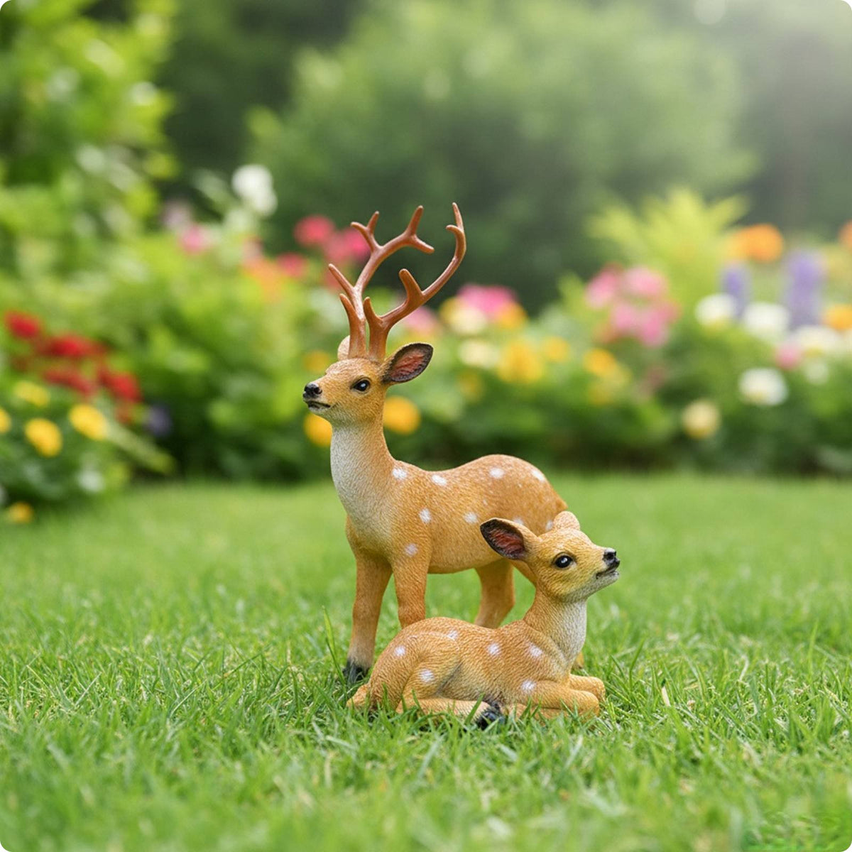 2 Pieces Resin Deer Figurine Lifelike Details Fawn Ornament Set Realistic Design