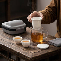 Portable Teapot Set, Heat-resistant Glass Teapot 400ml with Strainer Insert, Minimalist Borosilicate Glass Travel Tea Service for Office & Outdoor