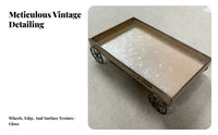 Spoked Wheels Iron Tray Rectangular Rustic Metal Tray Raised Sides Household Decor Shallow
