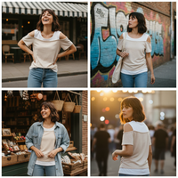 Lyocell Tencel Overlay Asymmetrical Cold Shoulder Top with Inner Cotton Blend