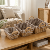Storage Basket Set of 3, Woven Basket with Handles, Natural Plant Fiber Basket for Fruit, Vegetables, Kitchen, 34/31/27cm