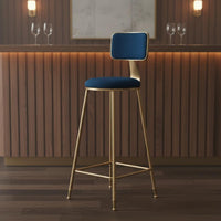 Upholstered Bar Stool with Backrest Light Elegant Design Gold Metal Frame High Stool Modern Kitchen Island Chair for Cafe, Reception Desk