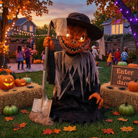 Pumpkin Scarecrow Electric Scarecrow with Light-up Halloween Prop for Yard, Porch