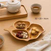 Natural Solid Wood Leaf-Shaped Three-Compartment Tray